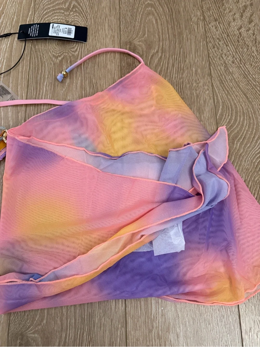 NWT Geneva Ombre Textured 3 Piece Triangle Bikini & Mesh Cover Up Mini Saron